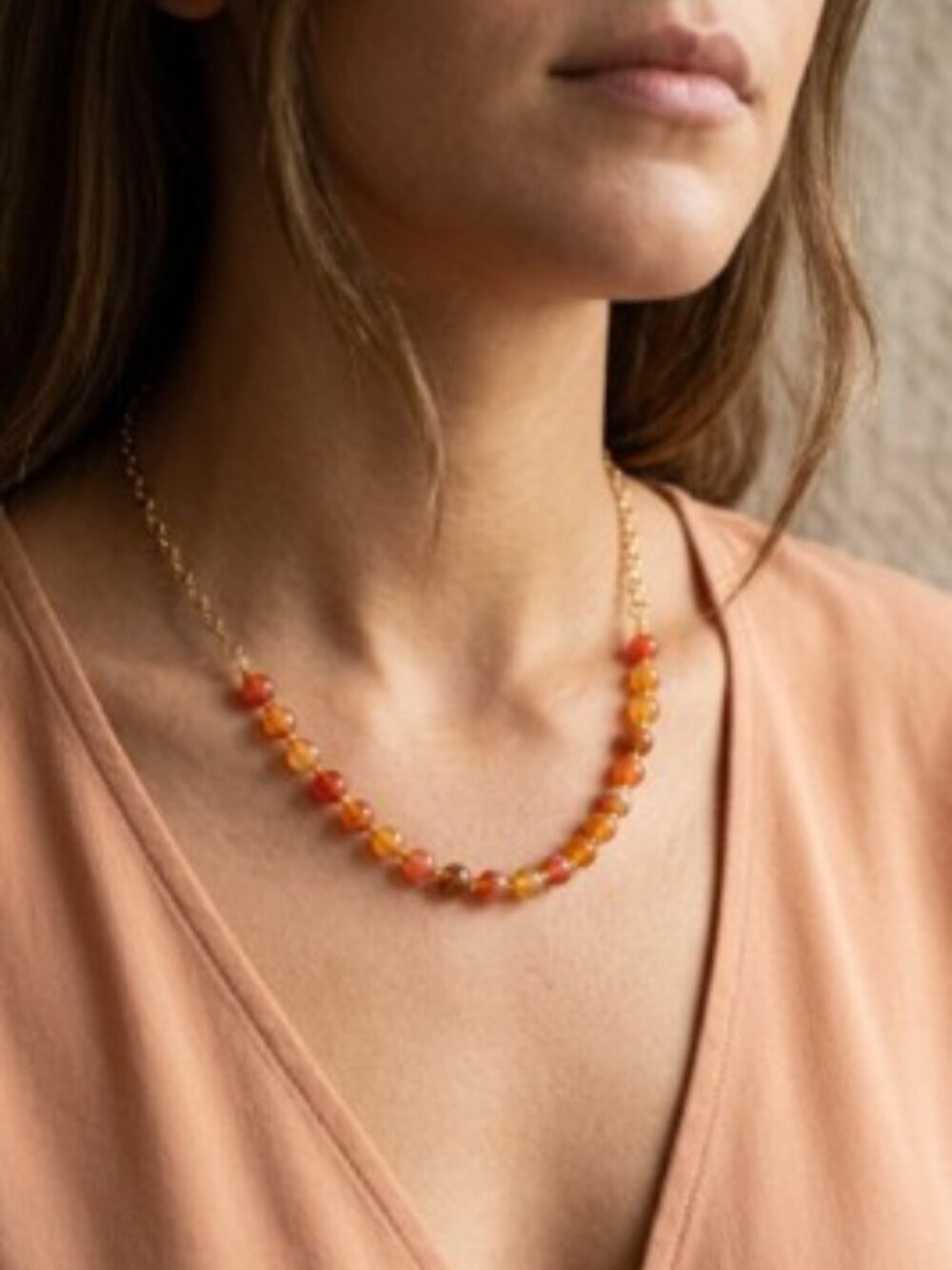 Handcrafted Dyed Jasper and Agate Beaded 20" Necklace Red Brown Orange Beads New